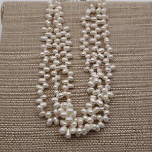 18 Inch Sterling Silver Multiple Strands Of Genuine Pearls Necklace B362